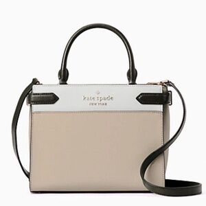 Kate Spade Staci Medium Satchel Crossbody Saffiano Leather Tan White Black